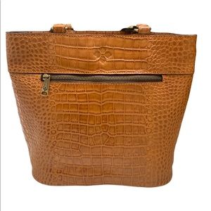 PATRICIA NASH Albi Leather Backpack Cognac Distressed Vintage Croc Tan Brown NWT